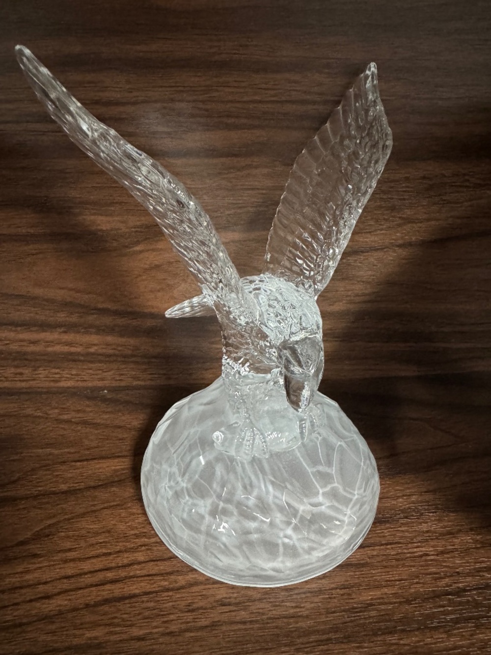 Clear Glass Eagle Bird Figurine Decorative Textured Glass Base